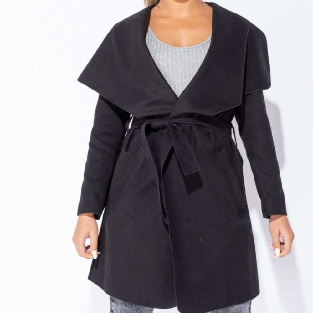 Mid Length Oversized Belted Waterfall Coat Black NWT. Imported from UK